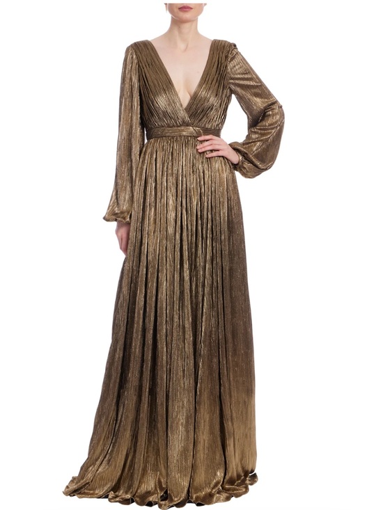 Badgley Mischka Dresses & Skirts - Badgley Mischka Elegant Long Sleeve Metallic Brown Maxi Dress